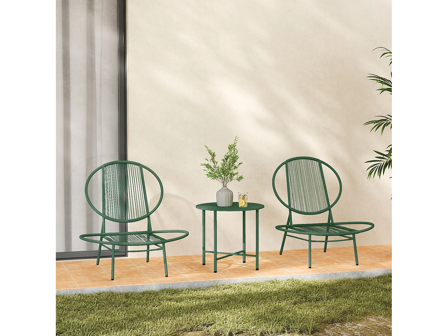 Ensemble salon de jardin design Acapulco 2 personnes 3 pièces acier PE filaire vert