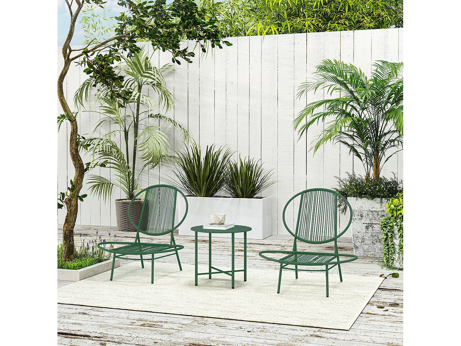 Ensemble salon de jardin design Acapulco 2 personnes 3 pièces acier PE filaire vert