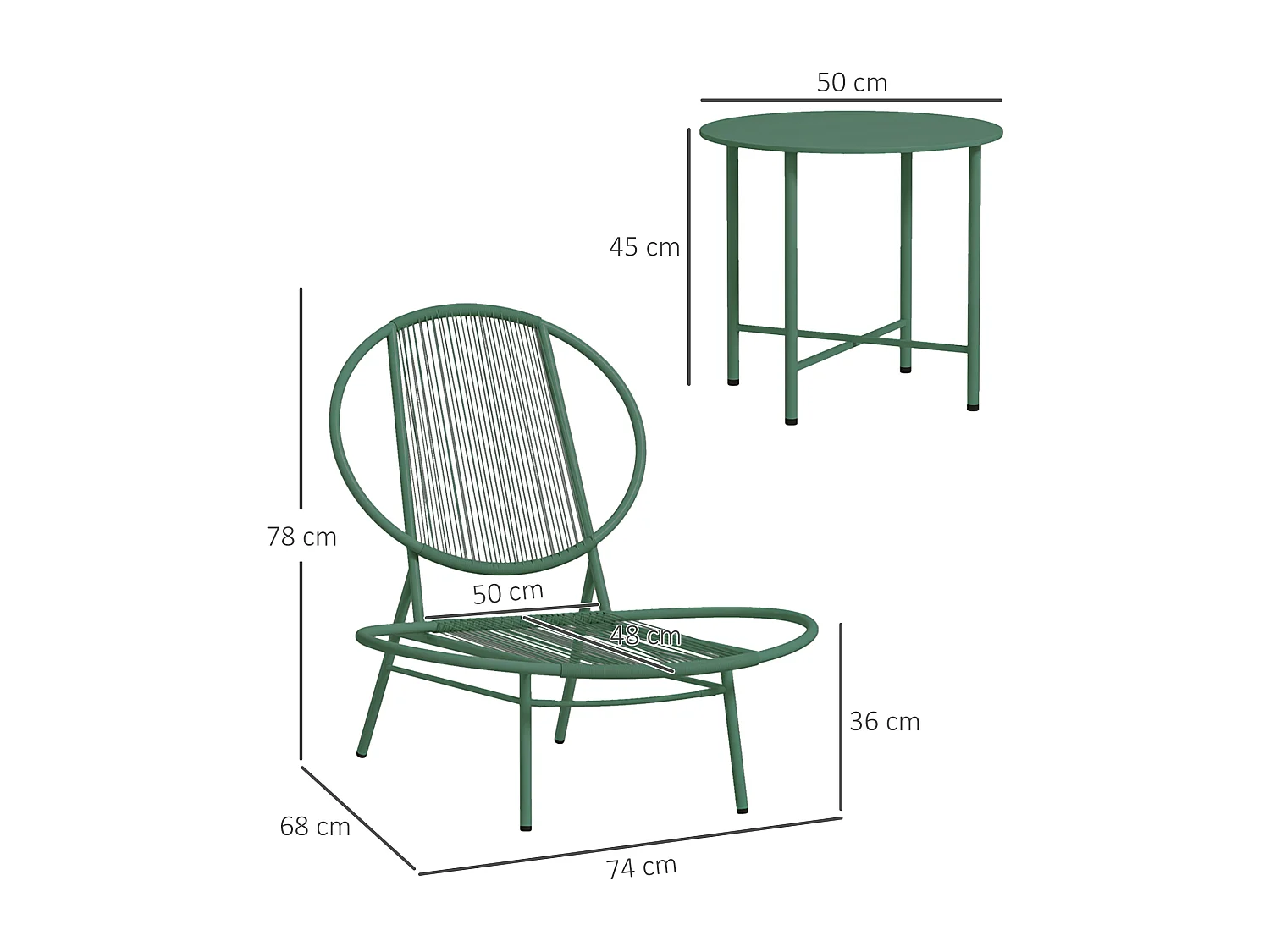 Ensemble salon de jardin design Acapulco 2 personnes 3 pièces acier PE filaire vert
