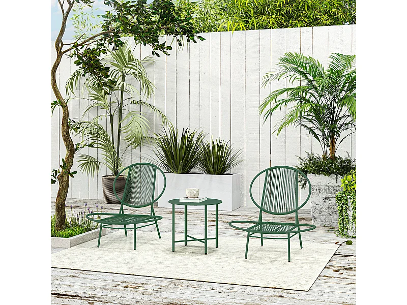 Ensemble salon de jardin design Acapulco 2 personnes 3 pièces acier PE filaire vert