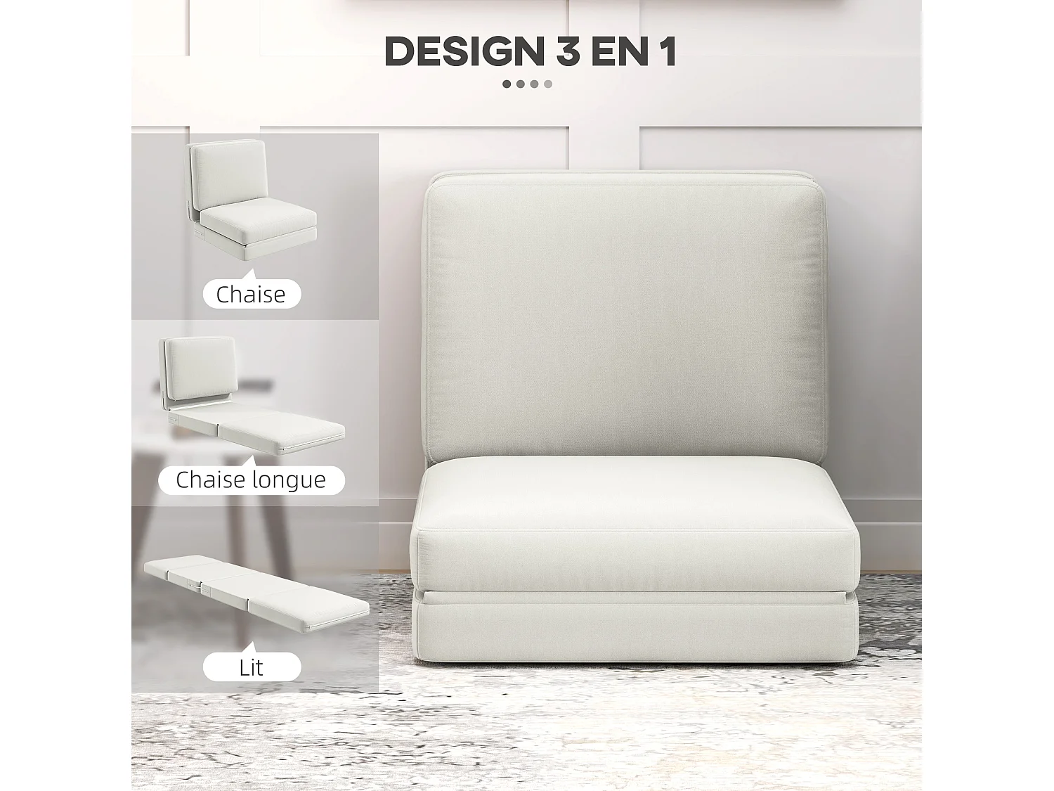 Matelas lit fauteuil futon chauffeuse pliable pliant longueur 268 cm tissu crème