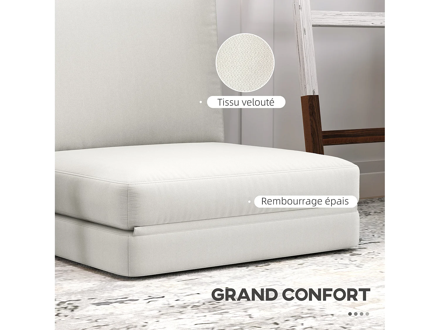 Matelas lit fauteuil futon chauffeuse pliable pliant longueur 268 cm tissu crème