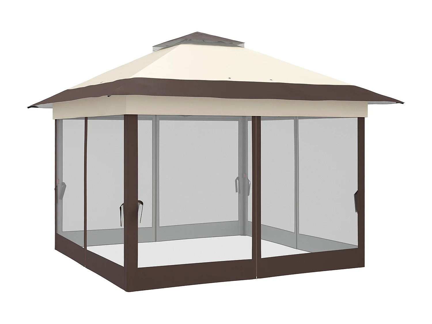 Tonnelle barnum de jardin pop-up pliant 3,64L x 3,64l x 2,98H m acier polyester moustiquaires + sac de transport à roulettes beige marron