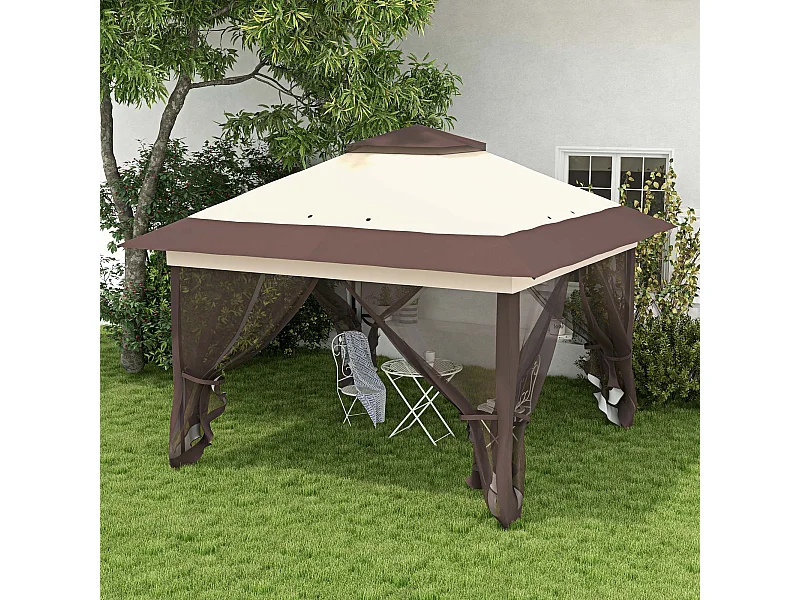 Tonnelle barnum de jardin pop-up pliant 3,64L x 3,64l x 2,98H m acier polyester moustiquaires + sac de transport à roulettes beige marron