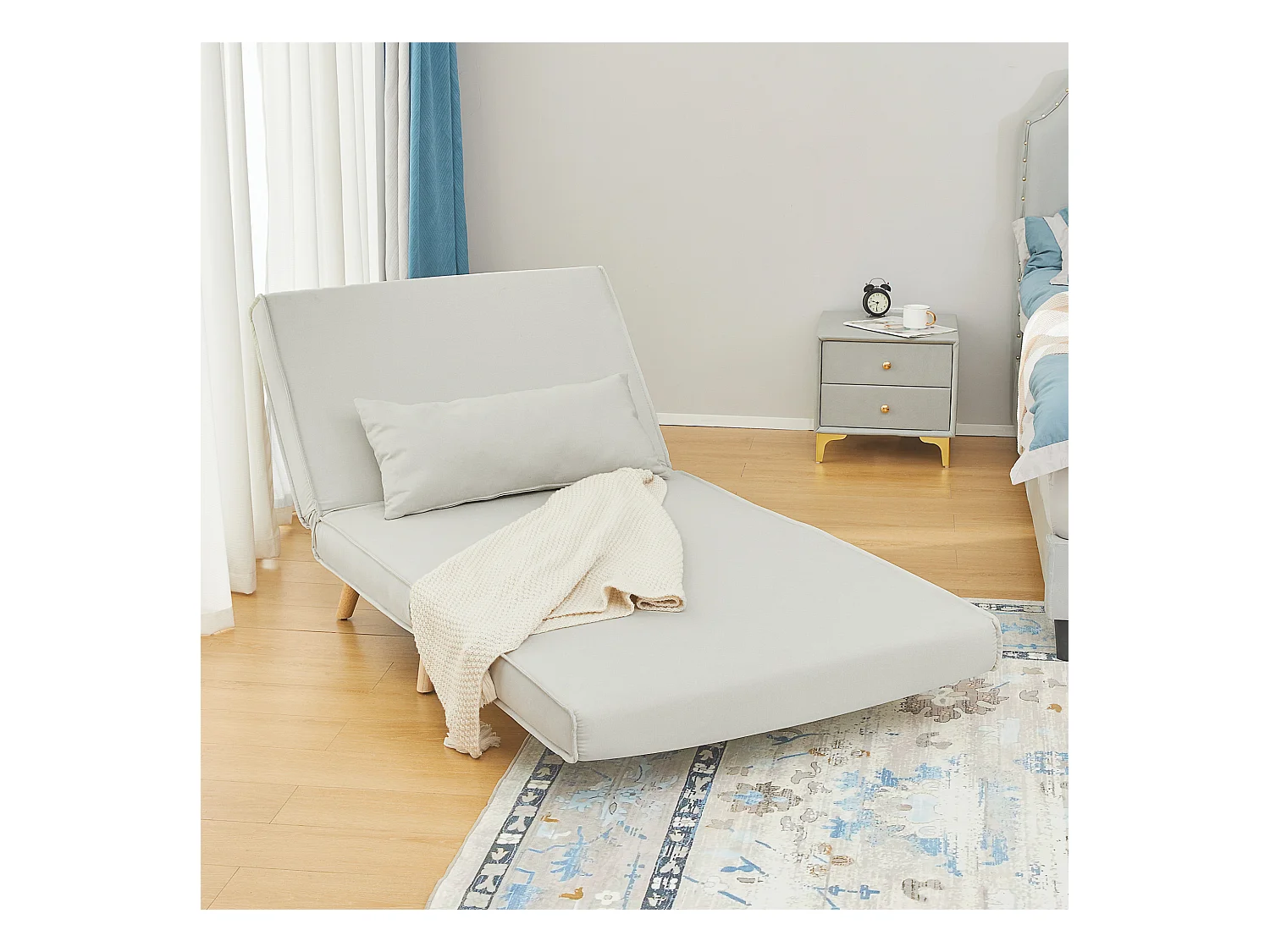 Fauteuil convertible chauffeuse style nordique dossier réglable coussin inclus blanc cassé