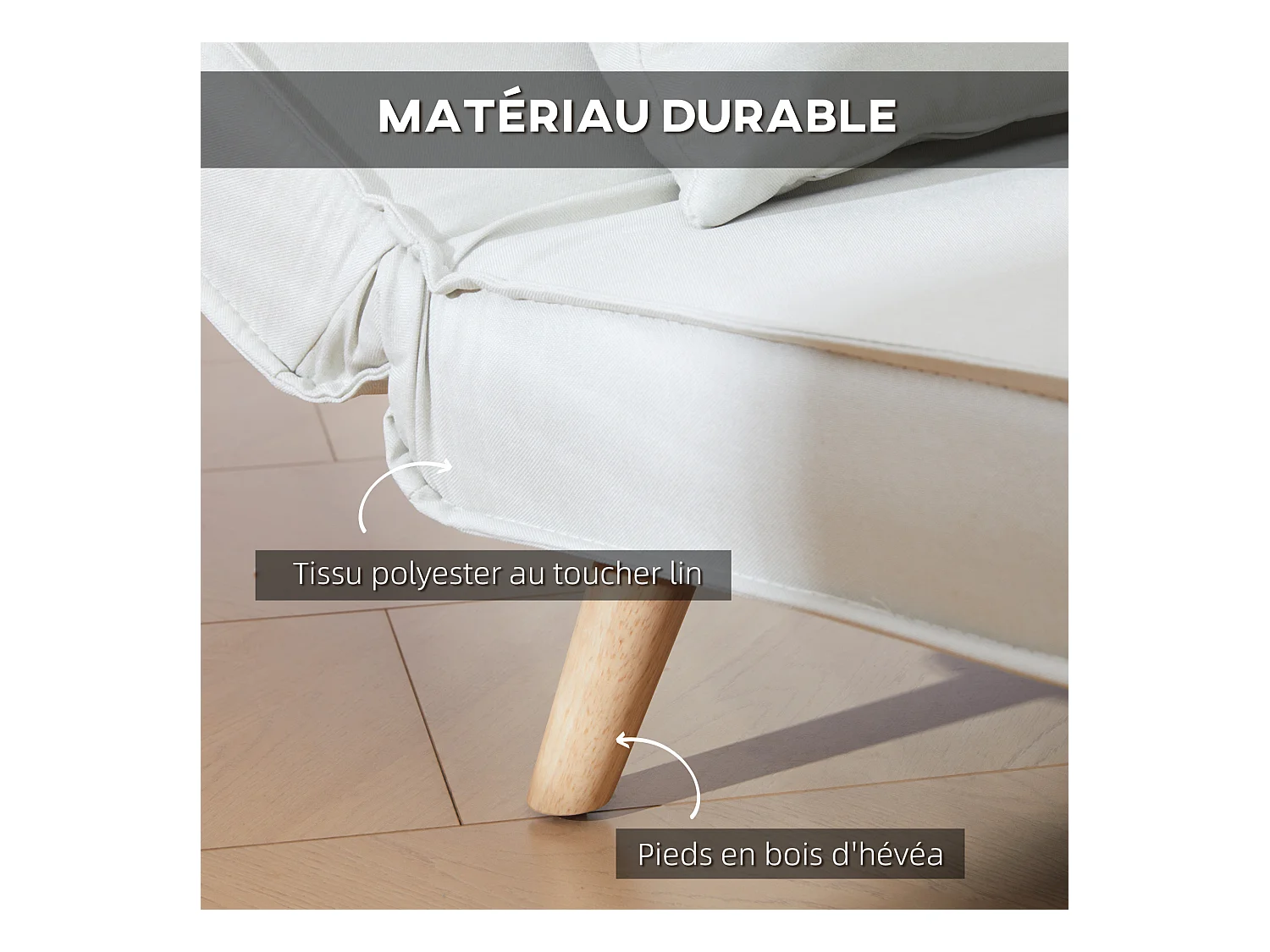 Fauteuil convertible chauffeuse style nordique dossier réglable coussin inclus blanc cassé