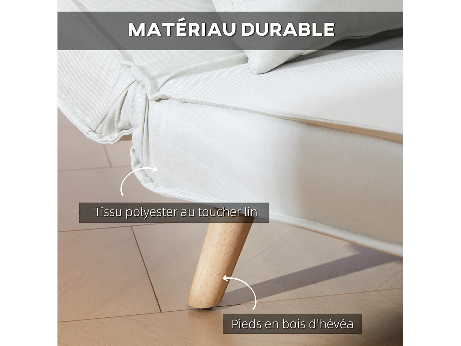 Fauteuil convertible chauffeuse style nordique dossier réglable coussin inclus blanc cassé