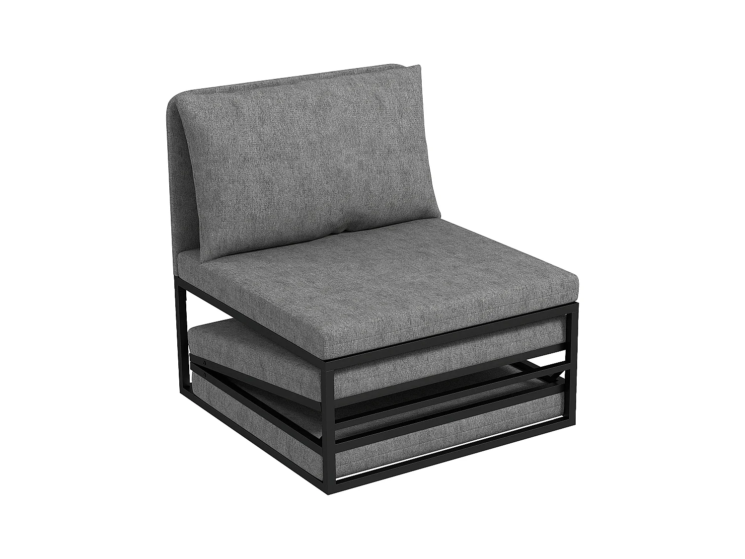 Fauteuil convertible chauffeuse coussin et housse inclus métal noir tissu gris