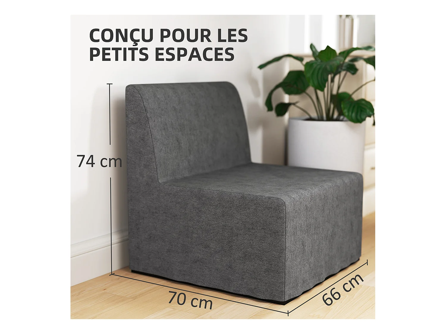 Fauteuil convertible chauffeuse coussin et housse inclus métal noir tissu gris