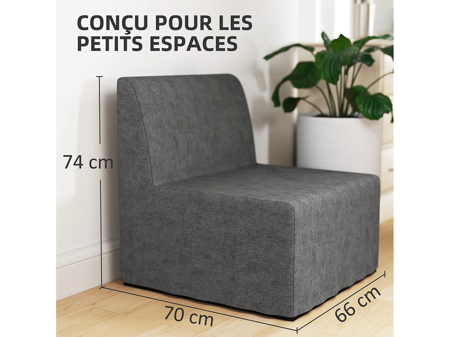 Fauteuil convertible chauffeuse coussin et housse inclus métal noir tissu gris