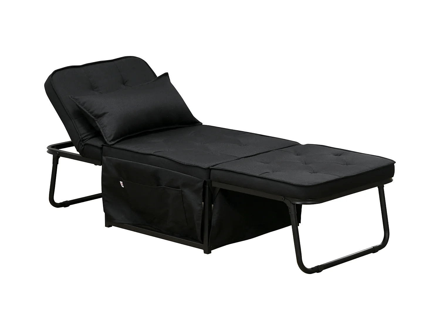 Fauteuil chaise longue lit pouf 4 en 1 dossier inclinable 5 niveaux repose-pied rabattable châssis acier noir tissu noir