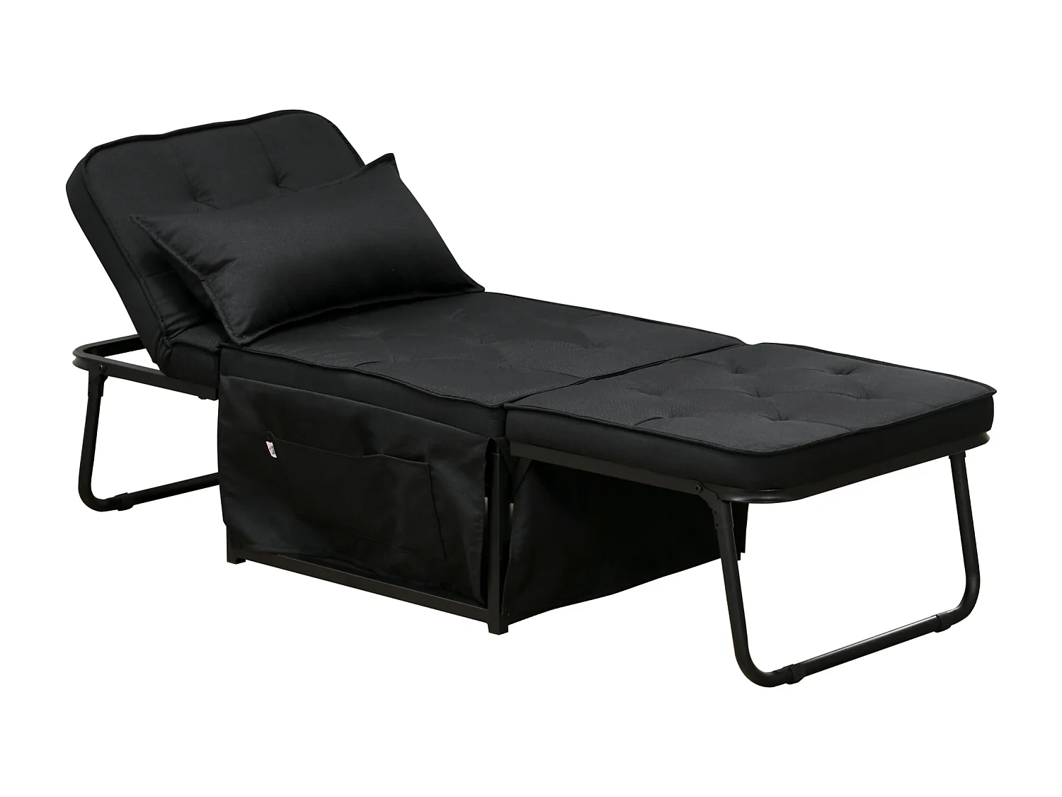 Fauteuil chaise longue lit pouf 4 en 1 dossier inclinable 5 niveaux repose-pied rabattable châssis acier noir tissu noir