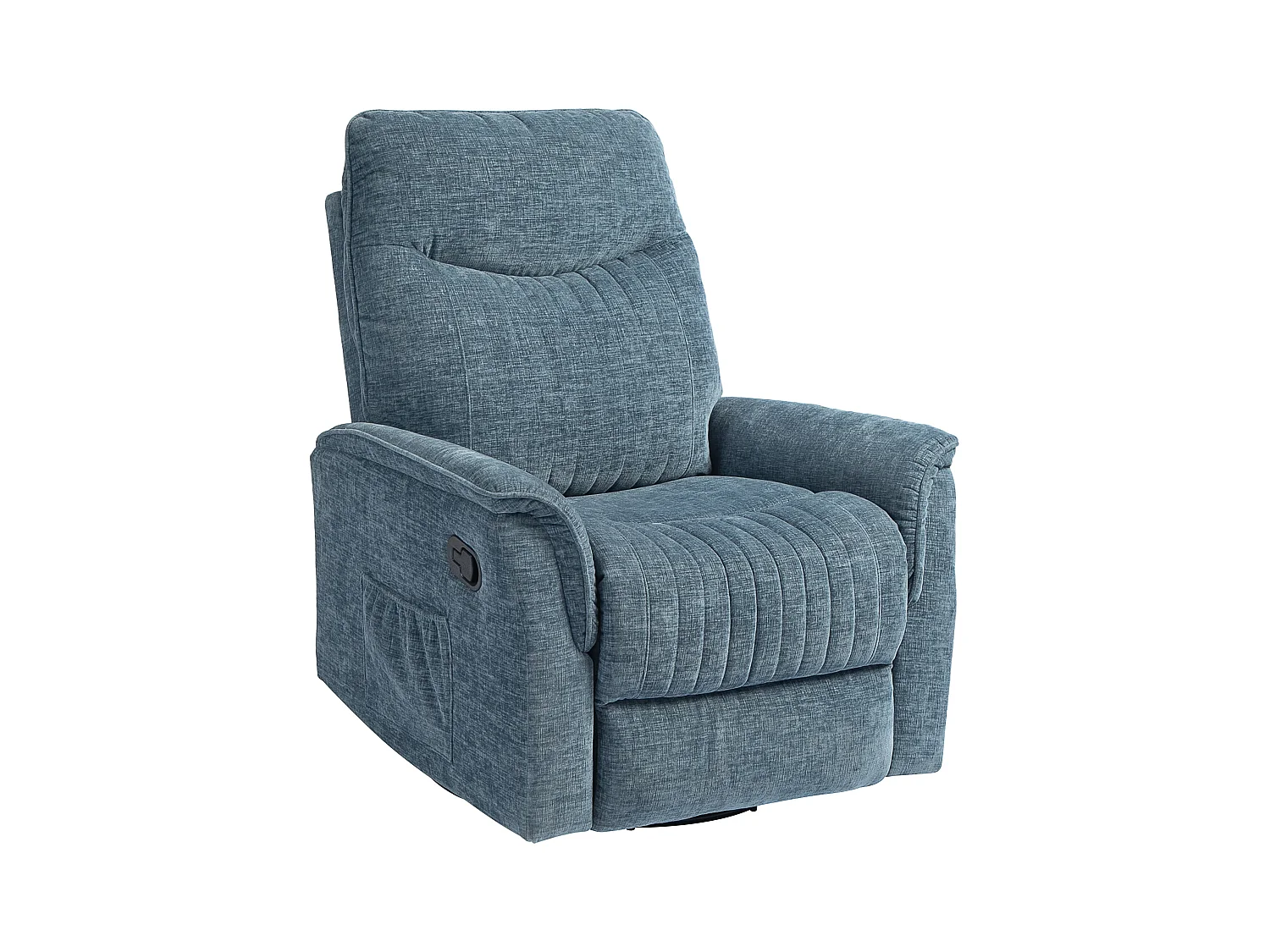 Fauteuil relax inclinable repose-pieds rétractable pivotant pochette rangement intégrée tissu bleu chiné
