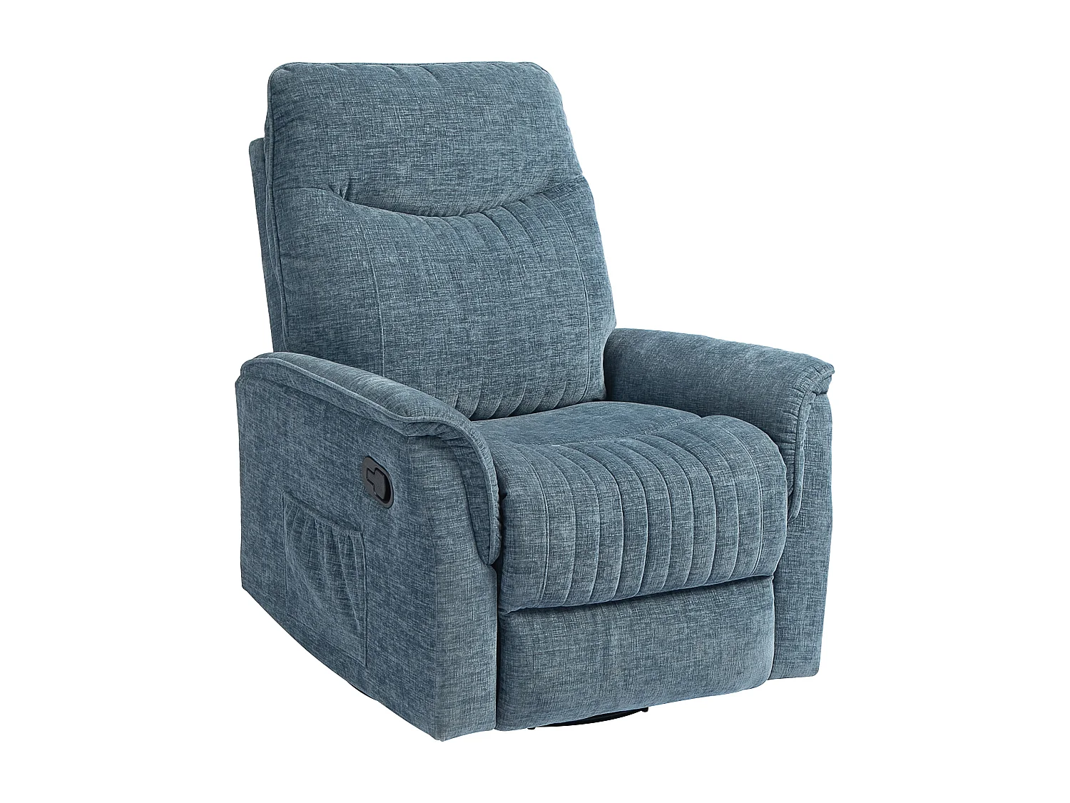 Fauteuil relax inclinable repose-pieds rétractable pivotant pochette rangement intégrée tissu bleu chiné