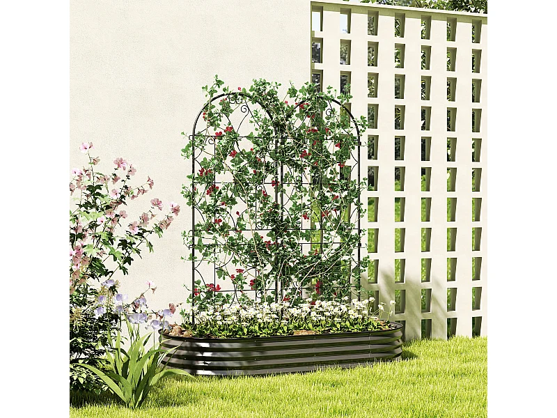 Treillis de jardin effet fer forgé - lot de 2 supports pour plantes grimpantes - 50 x 150 cm - métal époxy noir