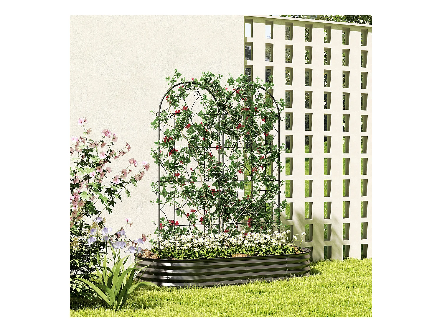 Treillis de jardin effet fer forgé - lot de 2 supports pour plantes grimpantes - 50 x 150 cm - métal époxy noir