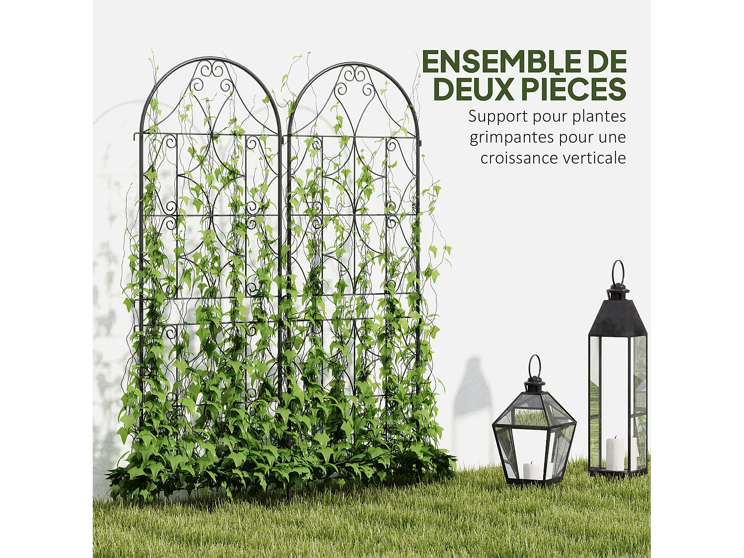 Treillis de jardin effet fer forgé - lot de 2 supports pour plantes grimpantes - 50 x 150 cm - métal époxy noir