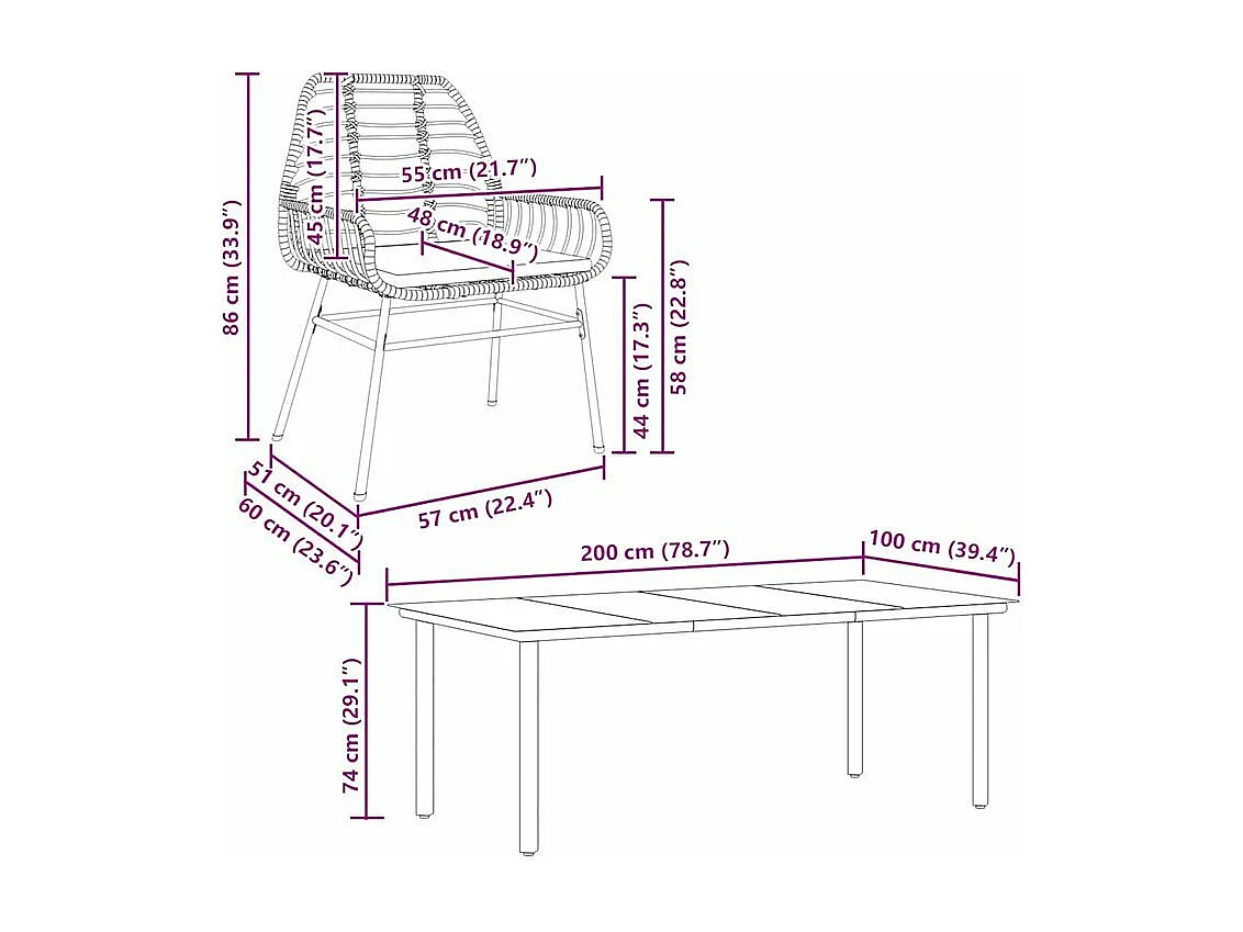 Ensemble à manger jardin coussins 7pcs marron poly rotin verre