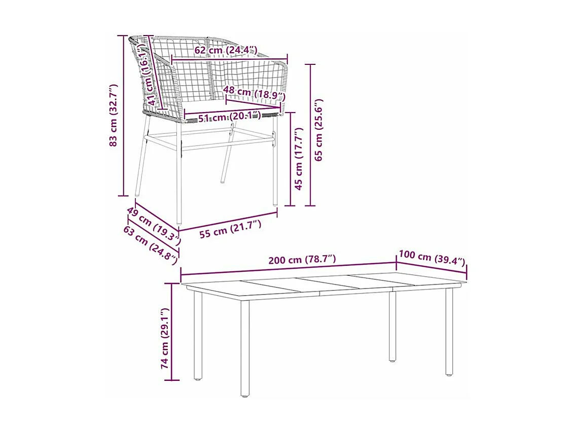 Ensemble à manger jardin coussins 7pcs marron poly rotin verre