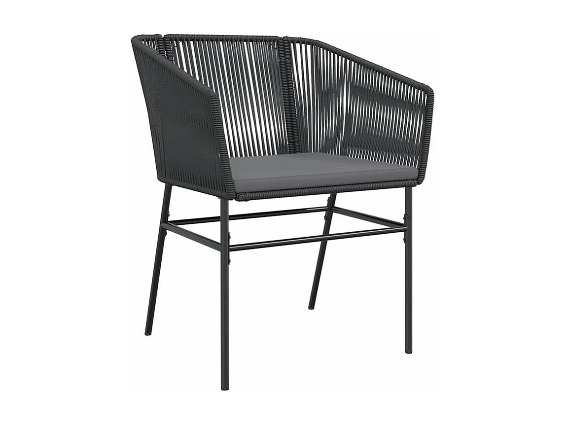 Ensemble à manger de jardin coussins 7pcs noir poly rotin verre