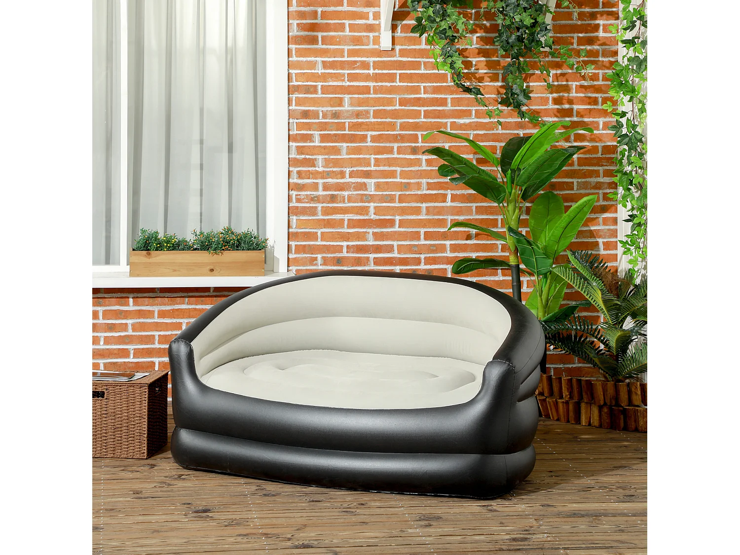 Canapé gonflable pour l'extérieur 2 places canapé d'air dim. 138L x 87l x 71H cm gris noir