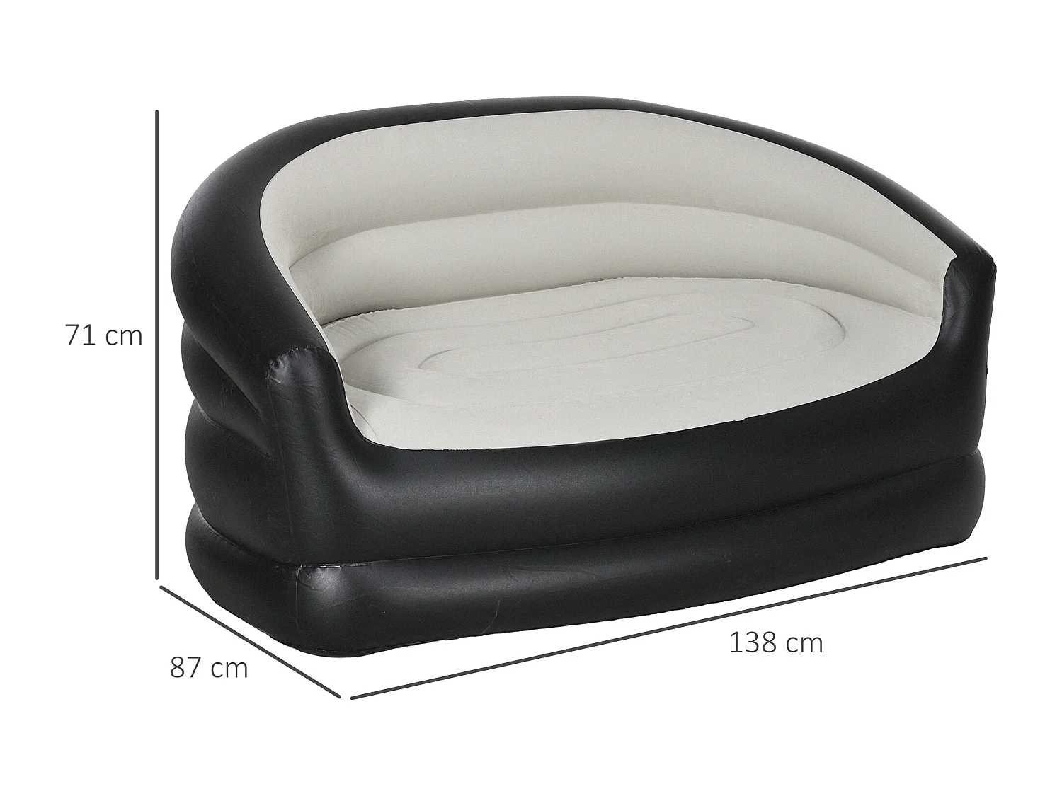 Canapé gonflable pour l'extérieur 2 places canapé d'air dim. 138L x 87l x 71H cm gris noir