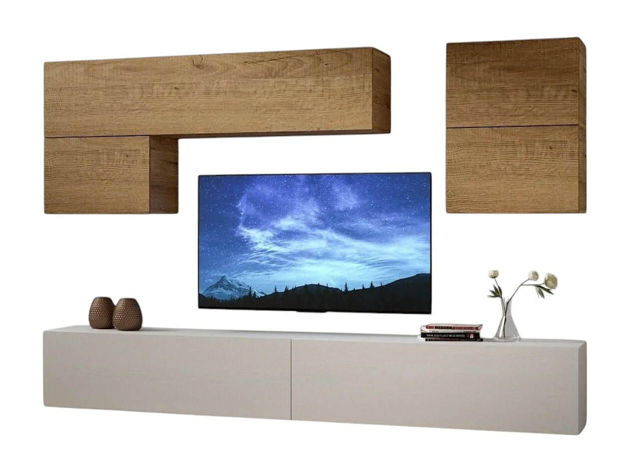 Modulaire TV-wandophanging design wit en naturel Lina L 268 cm - 6 stuks