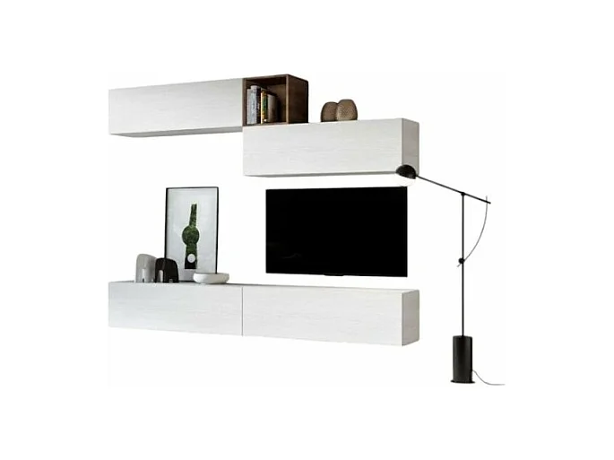 Meuble TV mural blanc koza L 268cm - 5 pièces