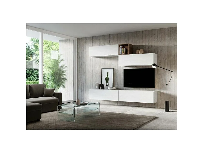 Meuble TV mural blanc koza L 268cm - 5 pièces