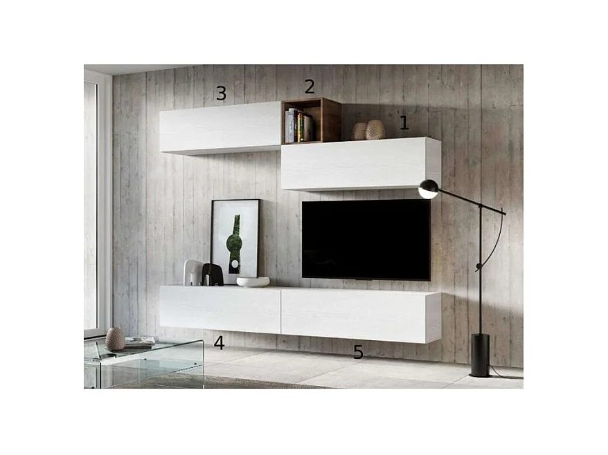Meuble TV mural blanc koza L 268cm - 5 pièces