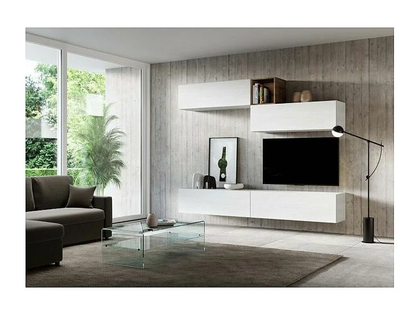 Meuble TV mural blanc koza L 268cm - 5 pièces