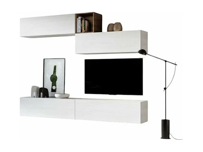 Meuble TV mural blanc koza L 268cm - 5 pièces