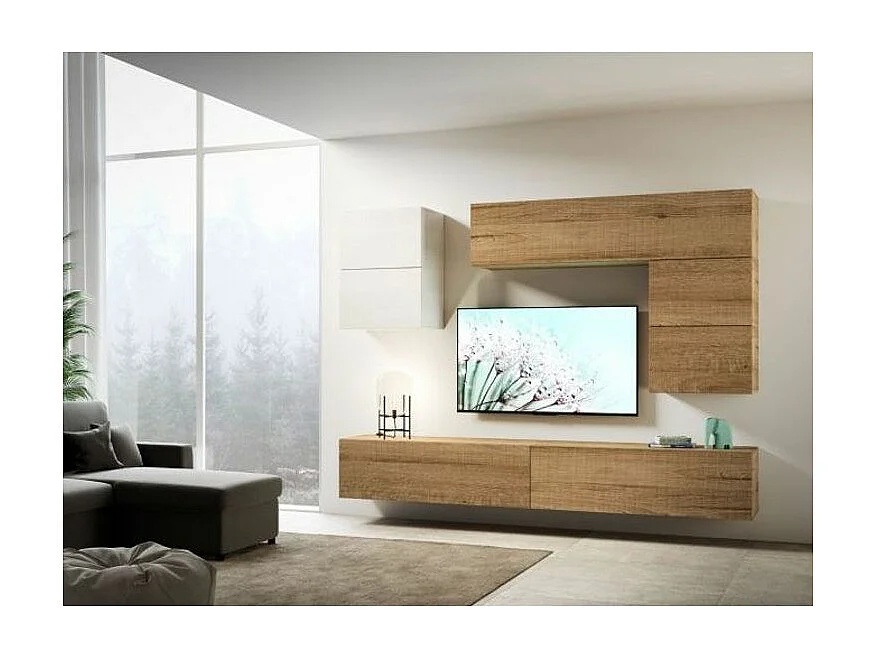 Modulaire TV-wandophanging natuurlijk hout Bela L 268 cm - 7 stuks