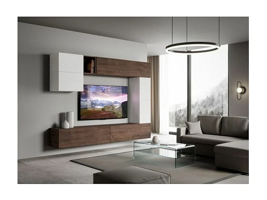 Luxa design tv-wand wit en walnoot L 268 cm - 8 stuks