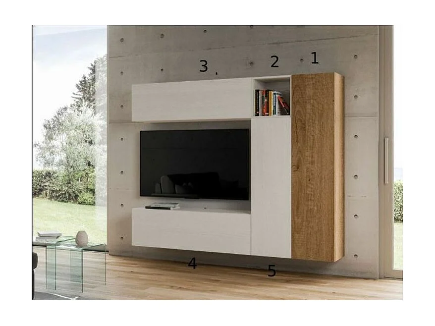 Lina wit en naturel design hangend modulair tv-meubel L 214 cm - 5 stuks