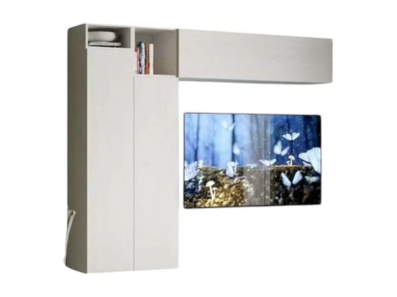 Colonne TV modulable suspendu design blanc Kira L 234cm - 5 pièces