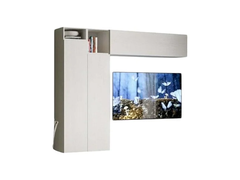 Colonne TV modulable suspendu design blanc Kira L 234cm - 5 pièces