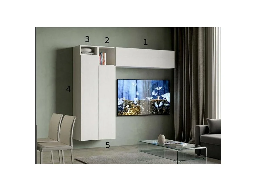 Colonne TV modulable suspendu design blanc Kira L 234cm - 5 pièces