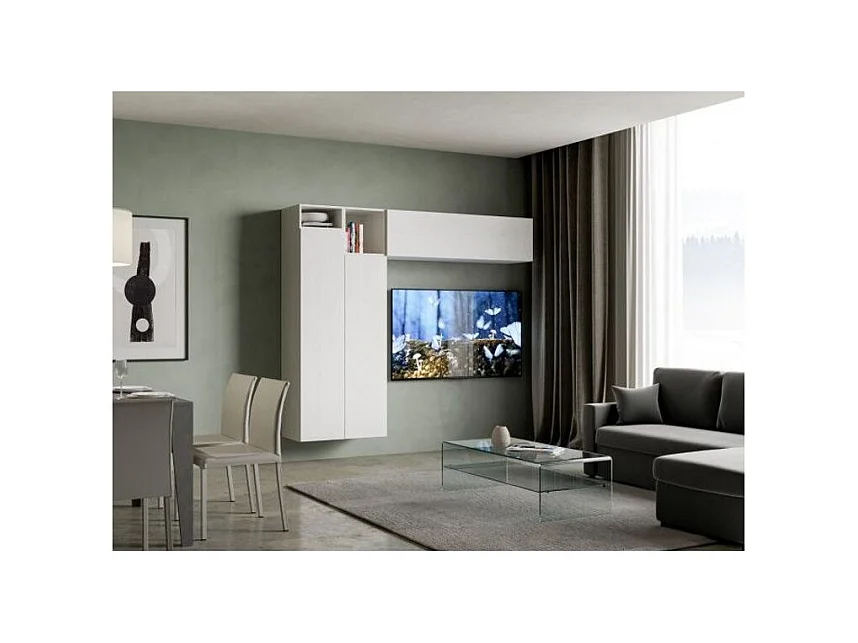 Colonne TV modulable suspendu design blanc Kira L 234cm - 5 pièces