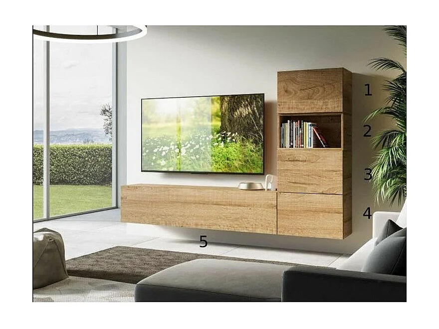 Modulair hangend tv-meubel naturel hout Bela L 234 cm - 5 stuks