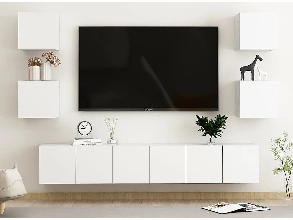 Ensemble de meubles TV 7 pcs Blanc