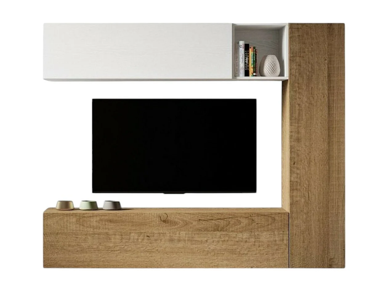 Modulaire TV-wandophanging design wit en naturel Lina L 214 cm - 4 stuks