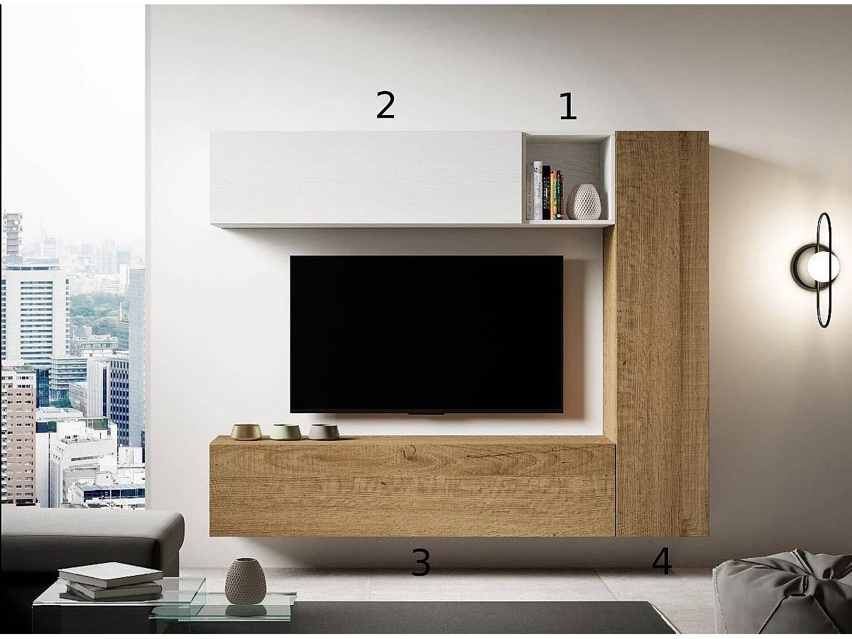Modulaire TV-wandophanging design wit en naturel Lina L 214 cm - 4 stuks