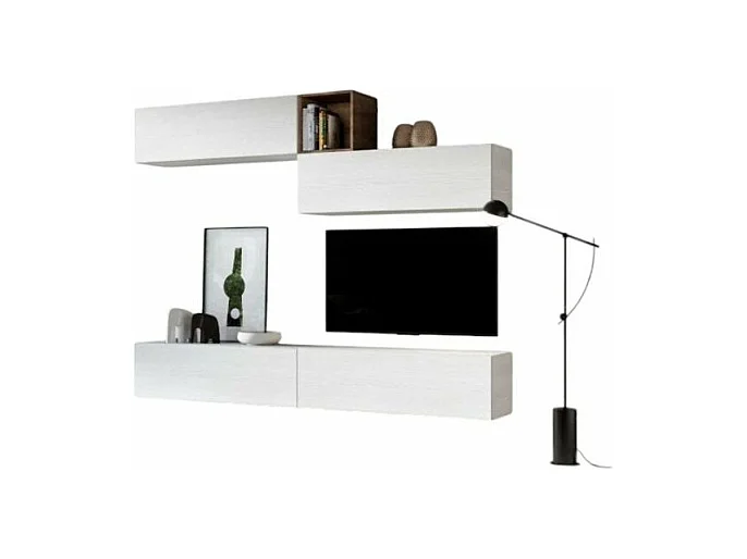 Meuble TV mural blanc koza L 268cm - 4 pièces