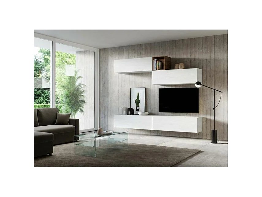 Meuble TV mural blanc koza L 268cm - 4 pièces