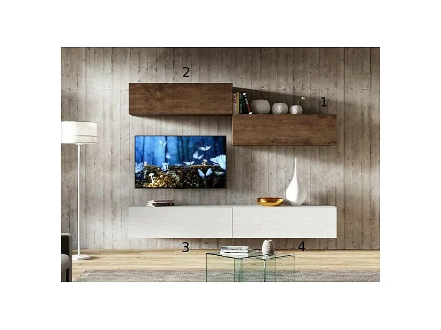 Meuble TV mural blanc koza L 268cm - 4 pièces