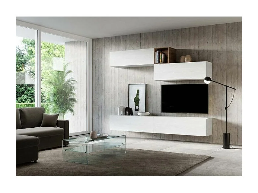 Meuble TV mural blanc koza L 268cm - 4 pièces