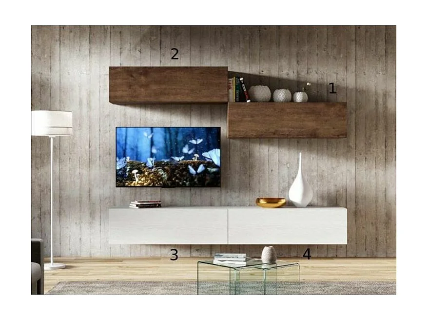 Meuble TV mural blanc koza L 268cm - 4 pièces