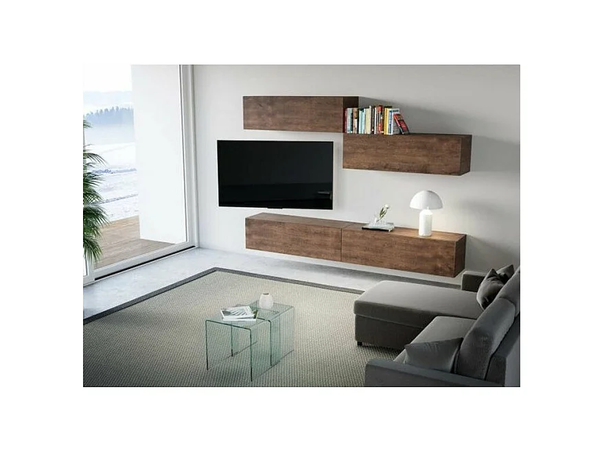 Meuble TV mural bois noyer koza L 268cm - 4 pièces