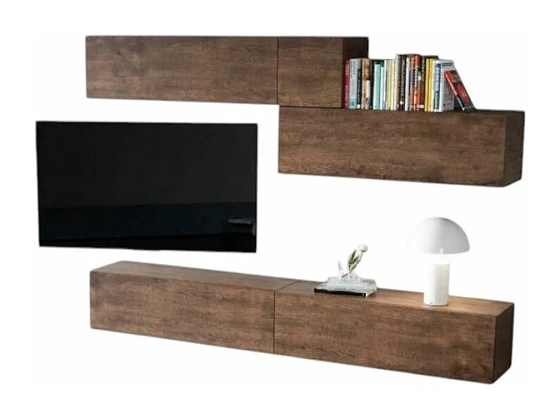 Kuza walnoothouten wandgemonteerd tv-meubel L 268 cm - 5 stuks